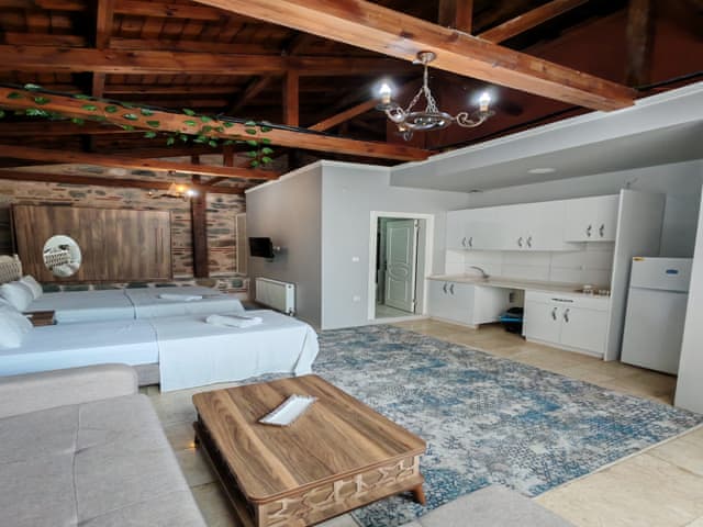 Wooden villa style family room.