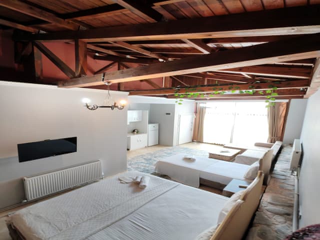 Wooden villa style family room.