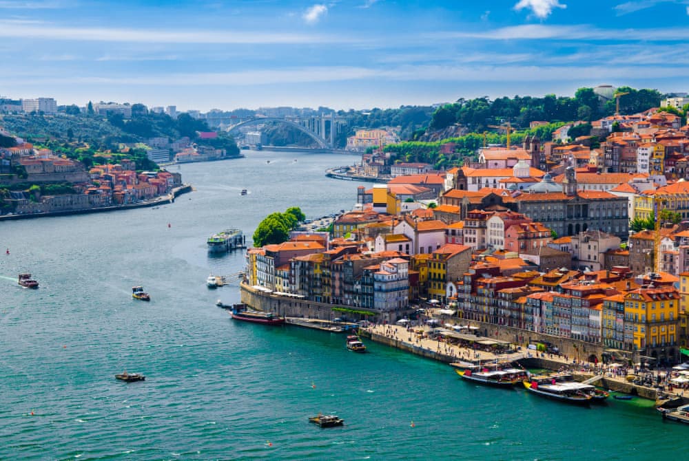 Panoramic view of Old Porto and the Douro with the Luis I Bridge