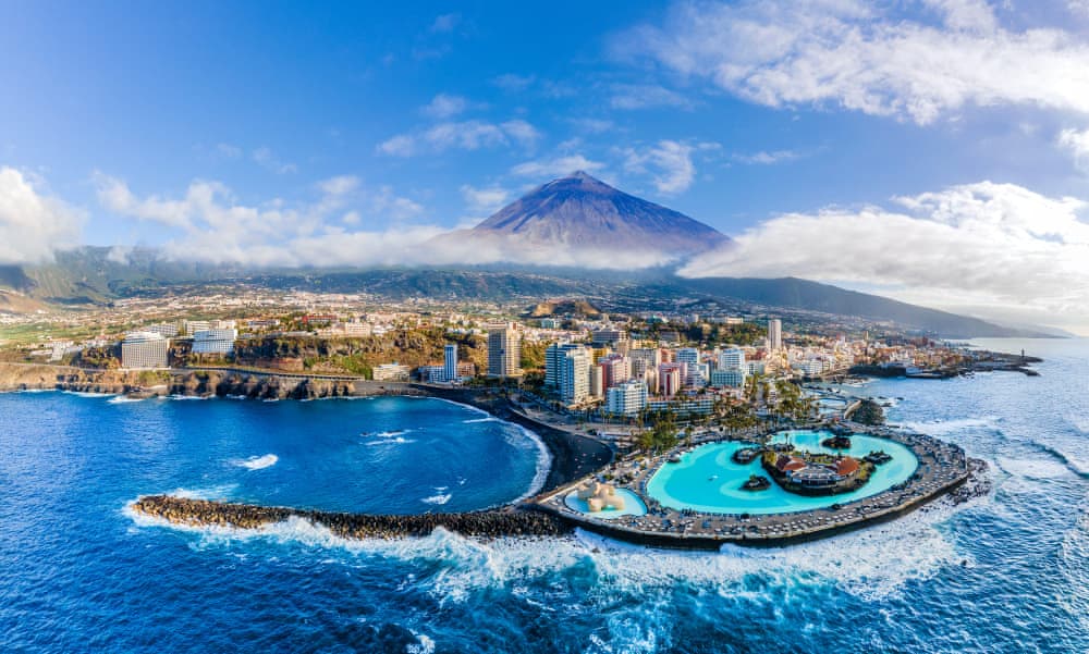 Puerto de la Cruz, Tenerife, with Teide volcano in background