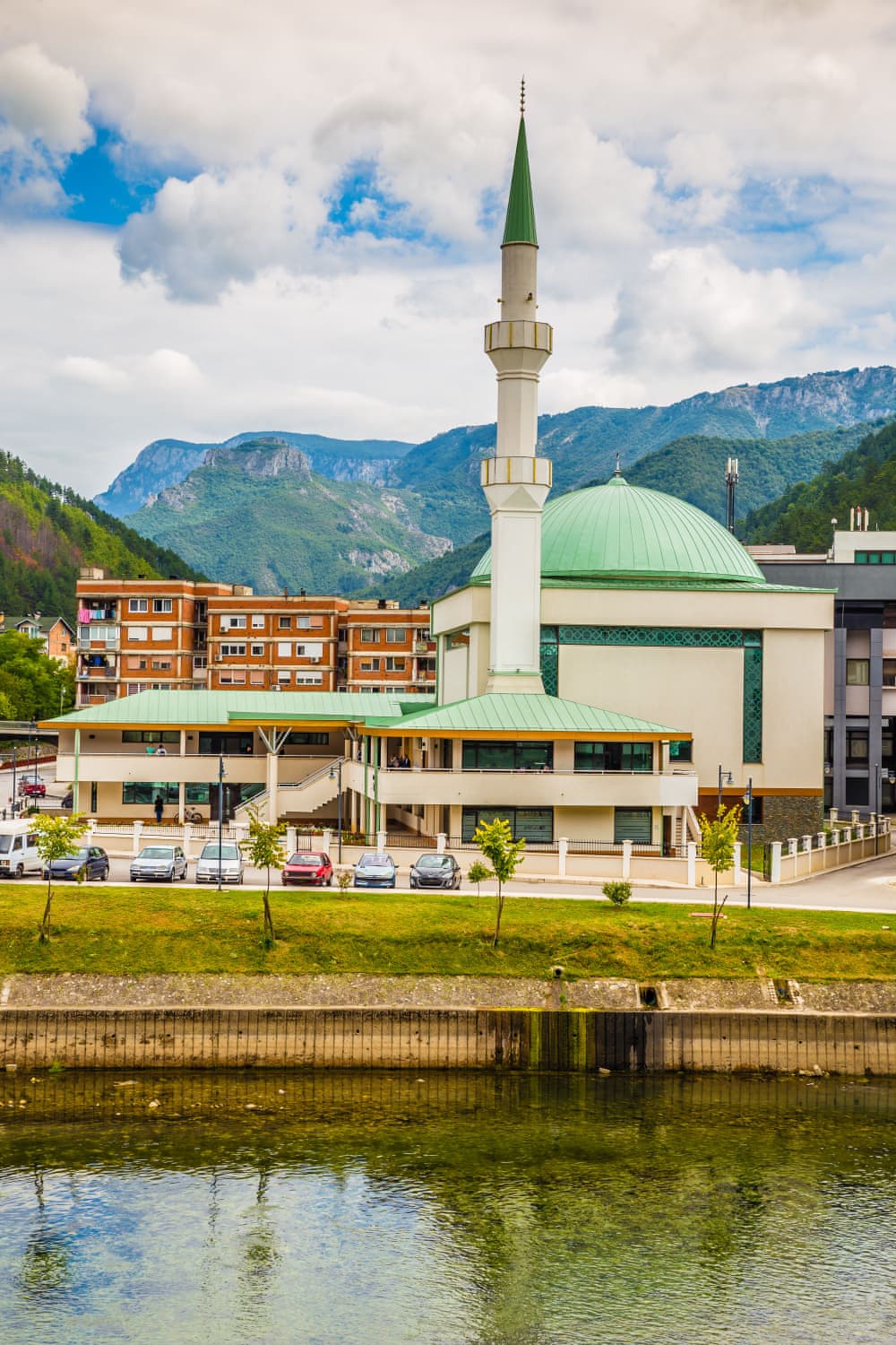 Konjic Central Mosque and Neretva river