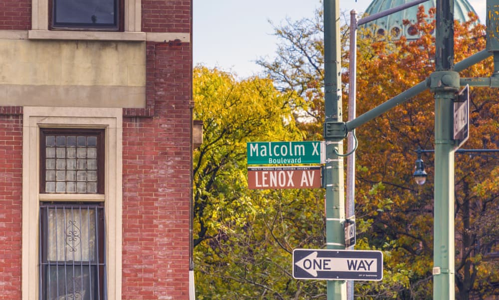 Lenox Avenue, also named Malcolm X Boulevard, both names are officially recognised