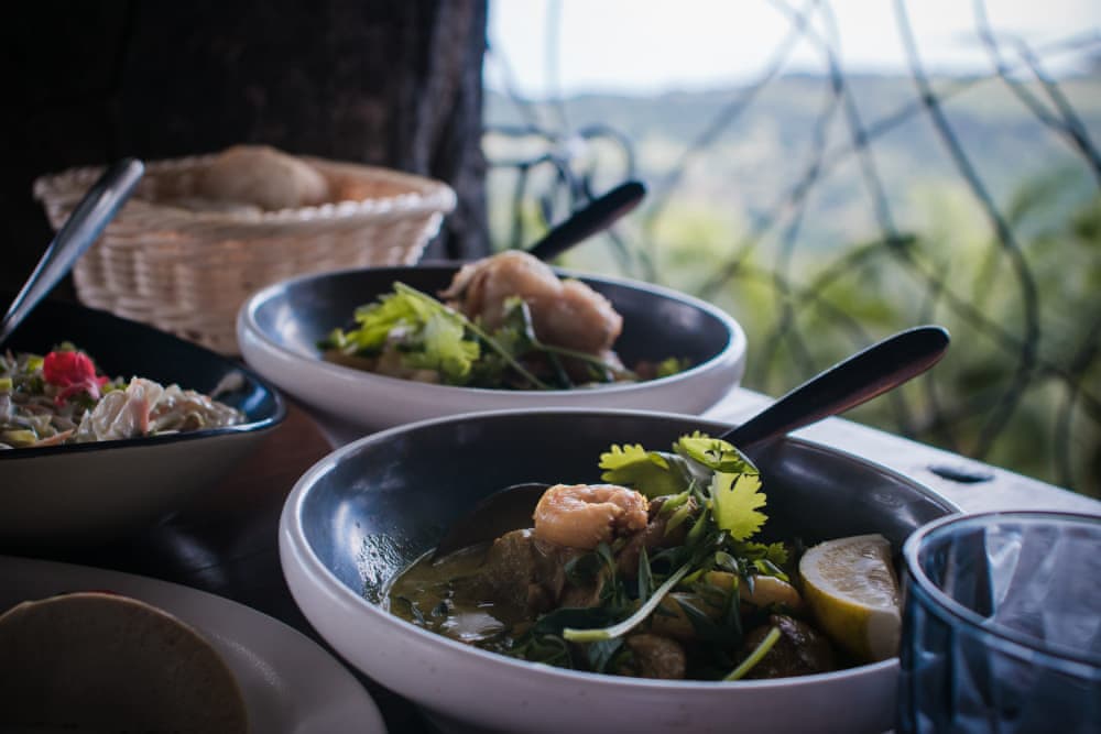 Traditional mauritian food served in bowls