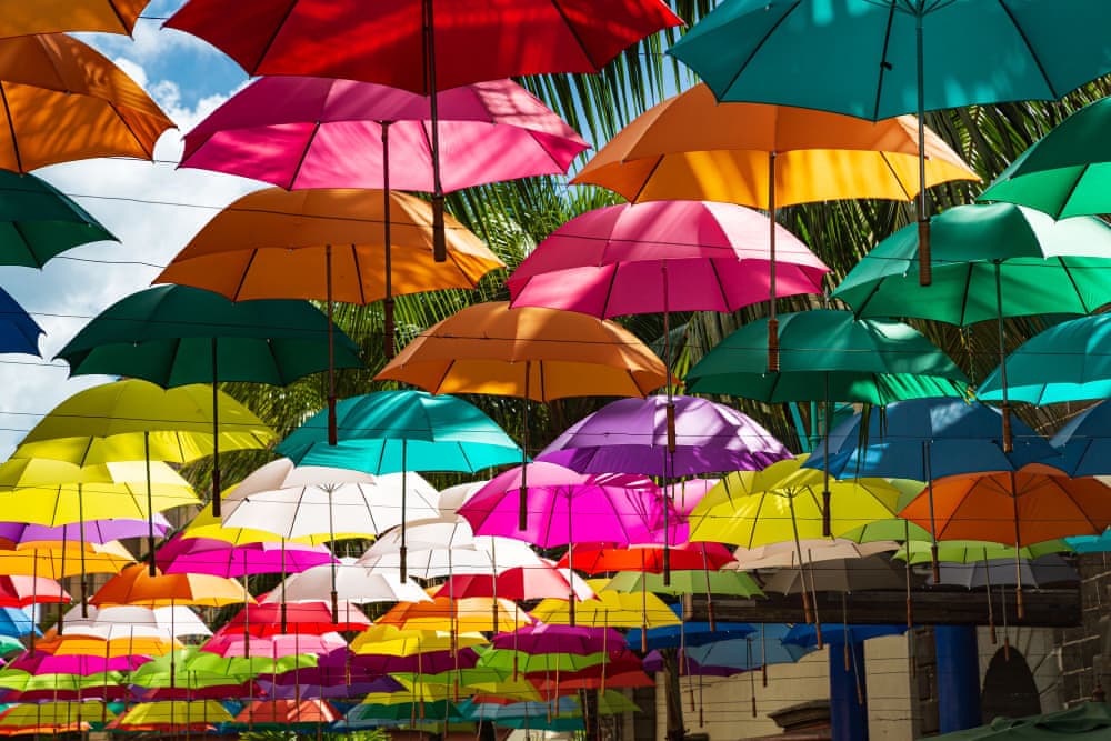 Coloured umbrella square in Port Louis