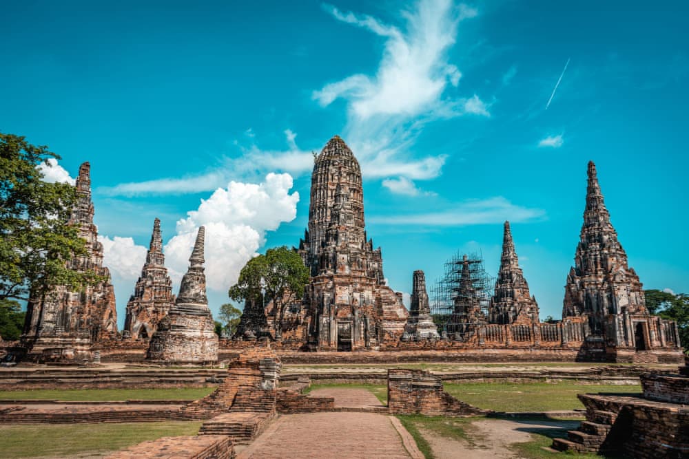 Historic ruins of Ayutthaya, ancient capital city of Thailand
